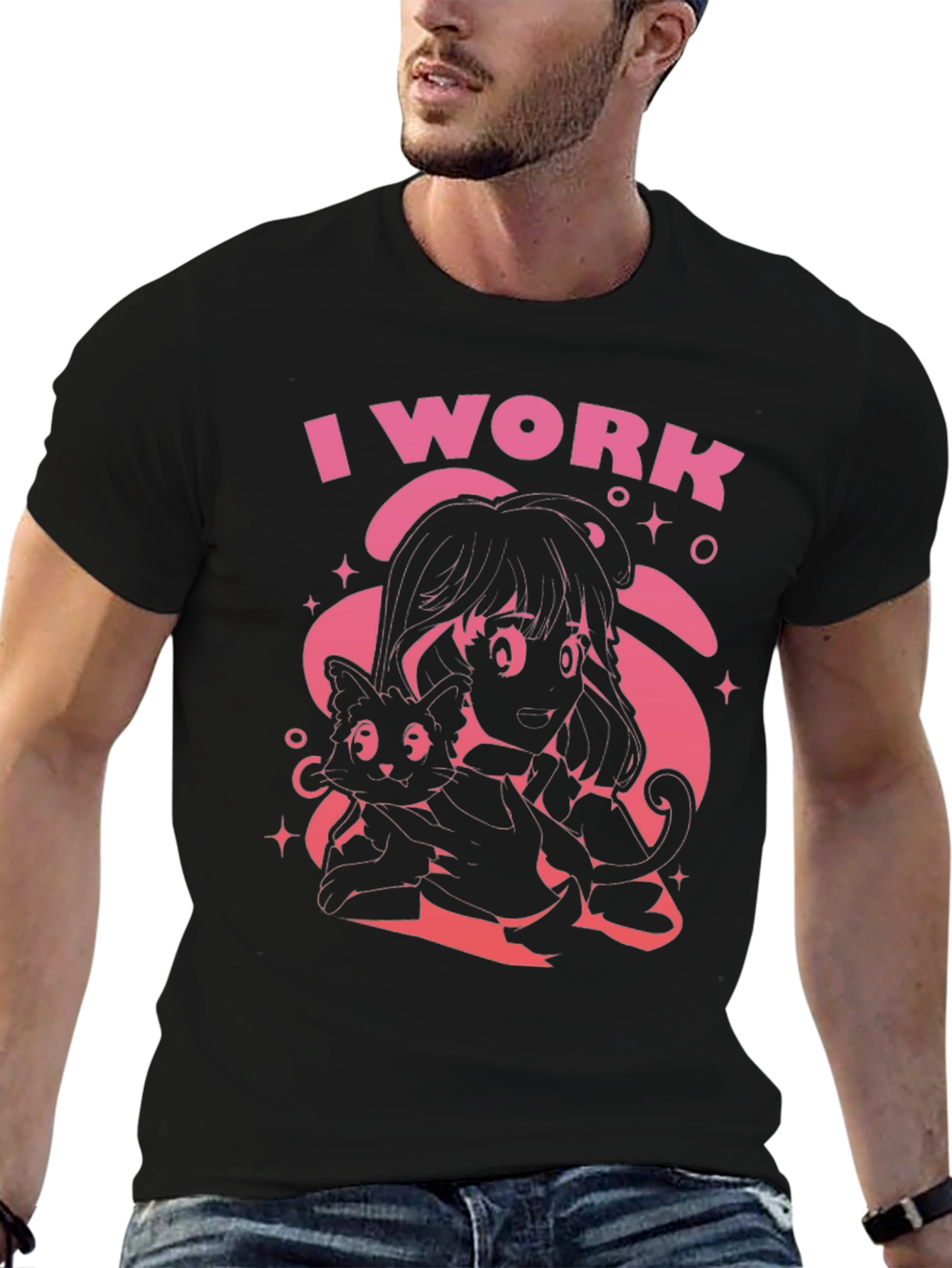 I Work Black Graphic Tee