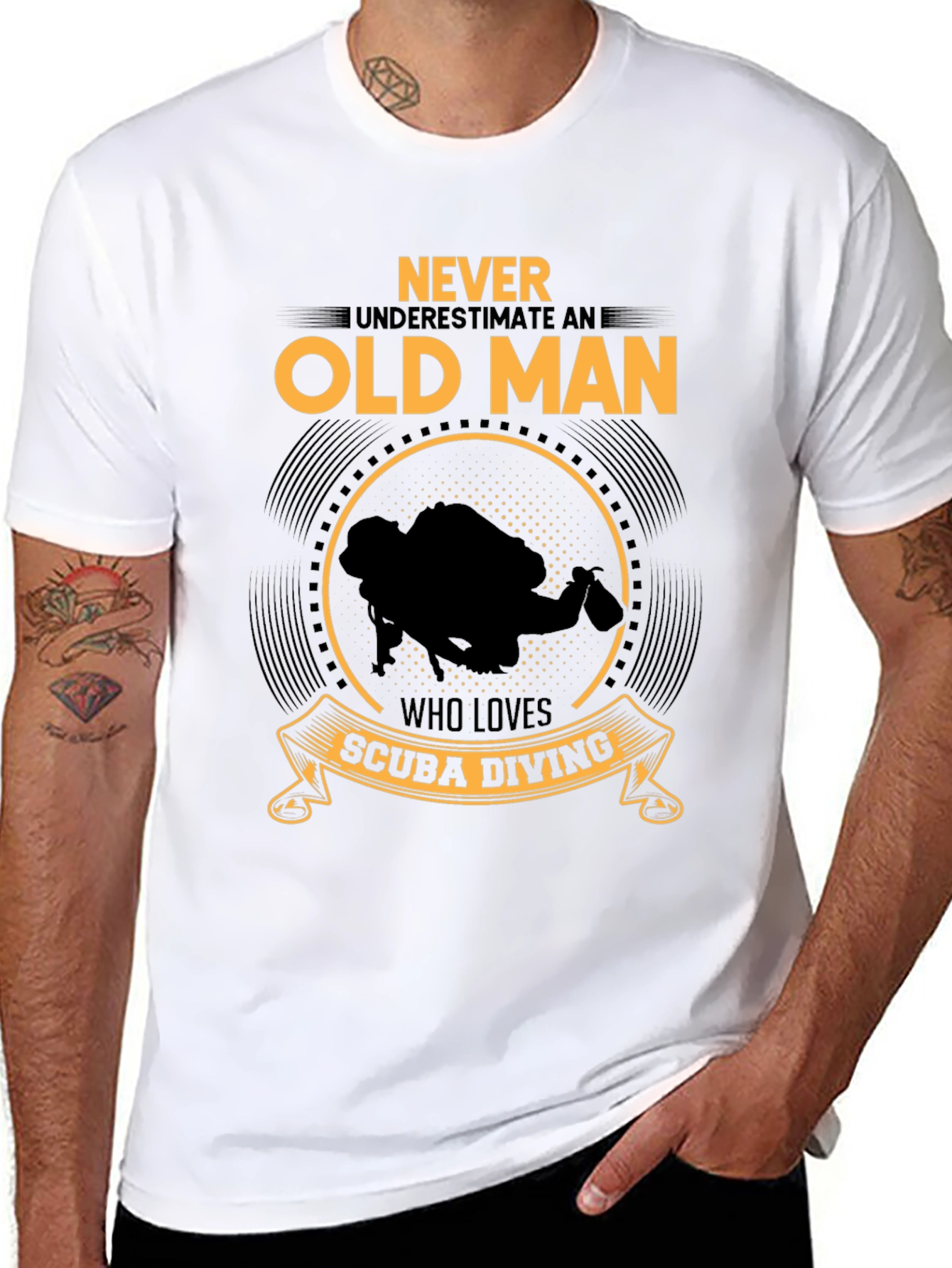Never Underestimate Old Man Scuba Diving Black T-Shirt