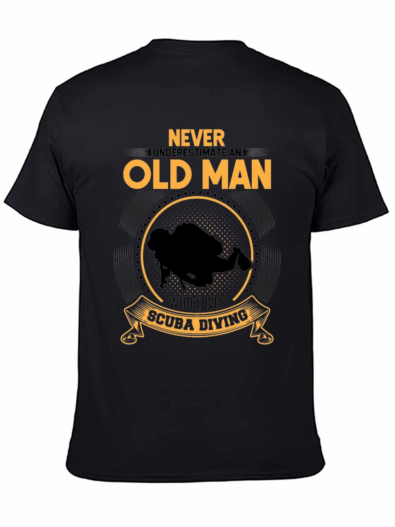 Never Underestimate Old Man Scuba Diving Black T-Shirt