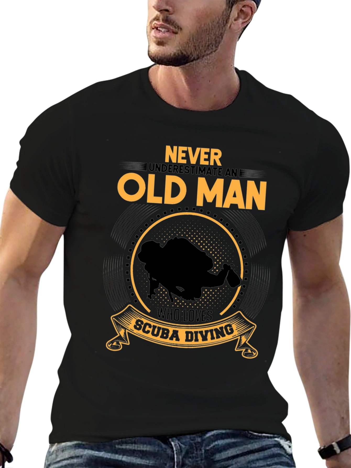 Never Underestimate Old Man Scuba Diving Black T-Shirt