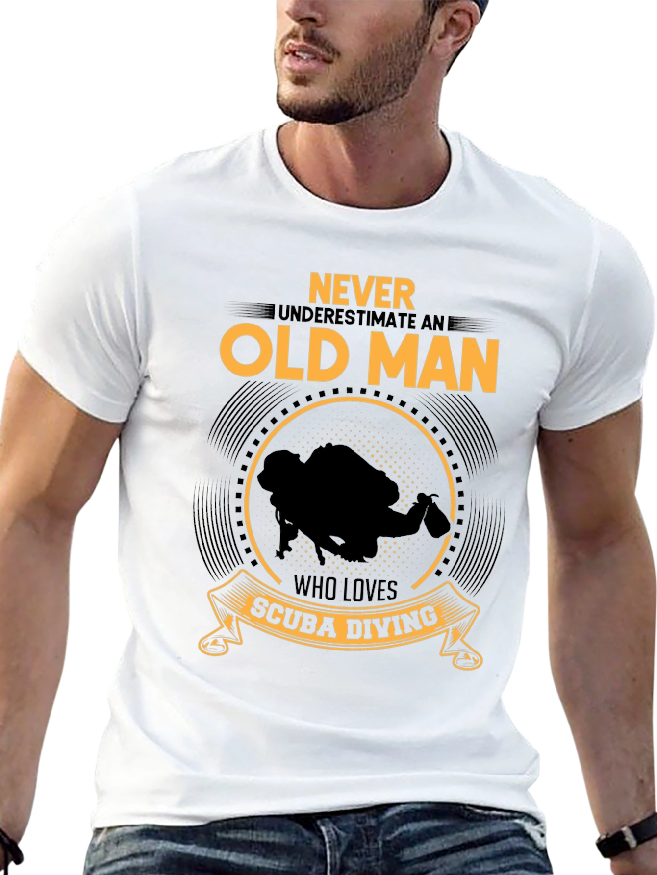 Never Underestimate Old Man Scuba Diving Black T-Shirt