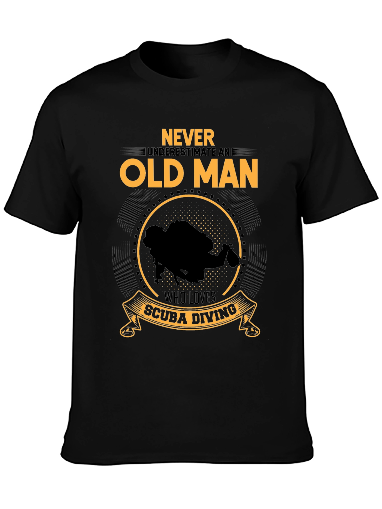 Never Underestimate Old Man Scuba Diving Black T-Shirt