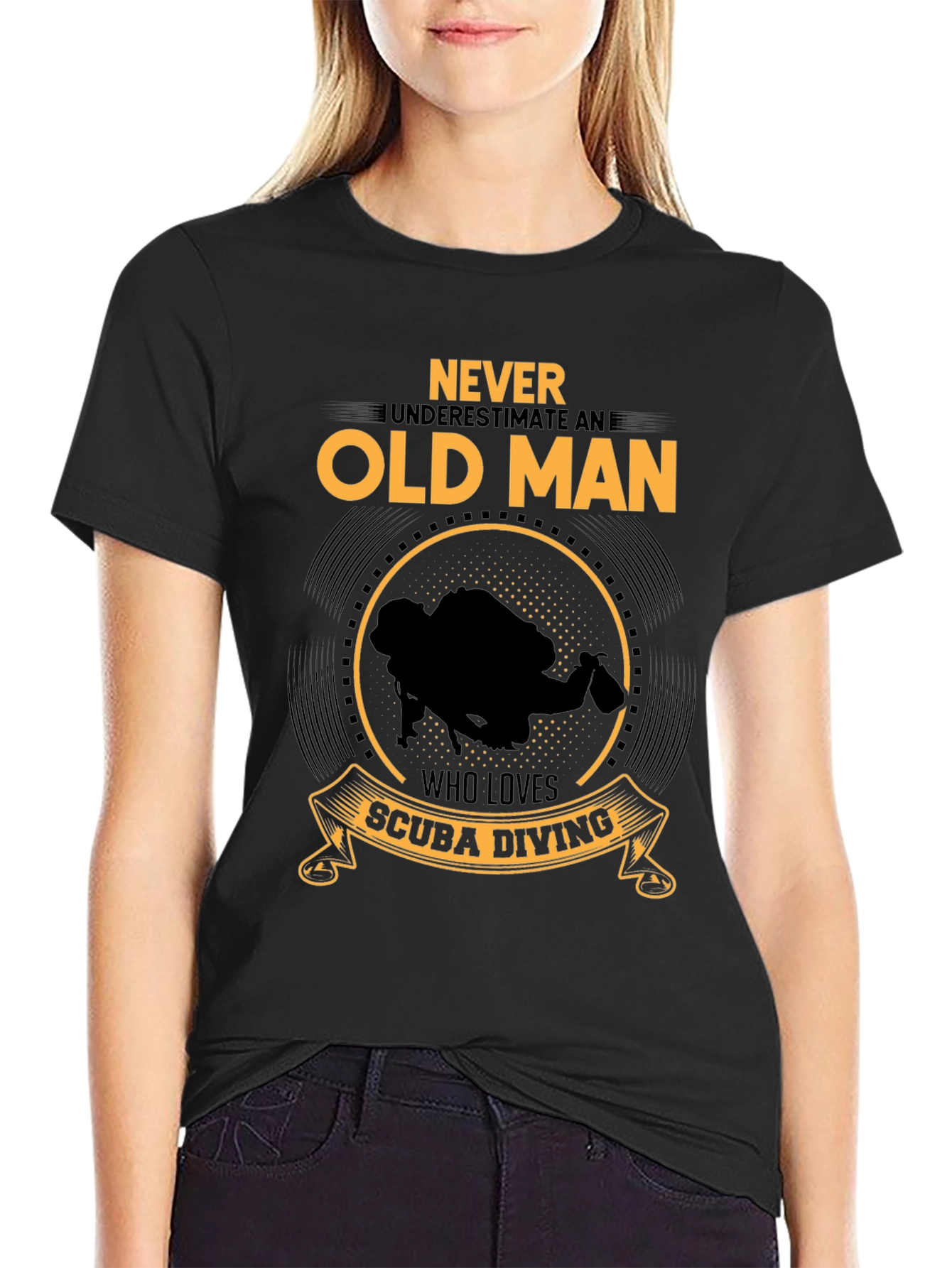 Never Underestimate Old Man Scuba Diving Black T-Shirt