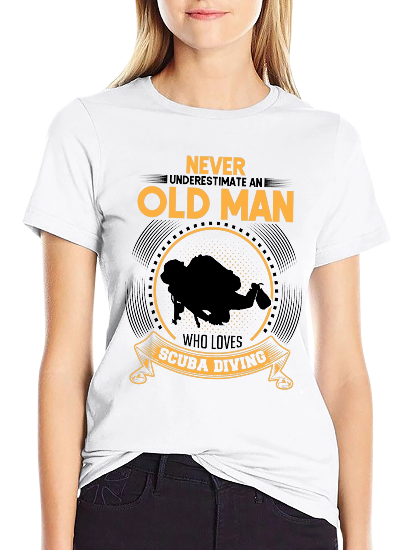 Never Underestimate Old Man Scuba Diving Black T-Shirt
