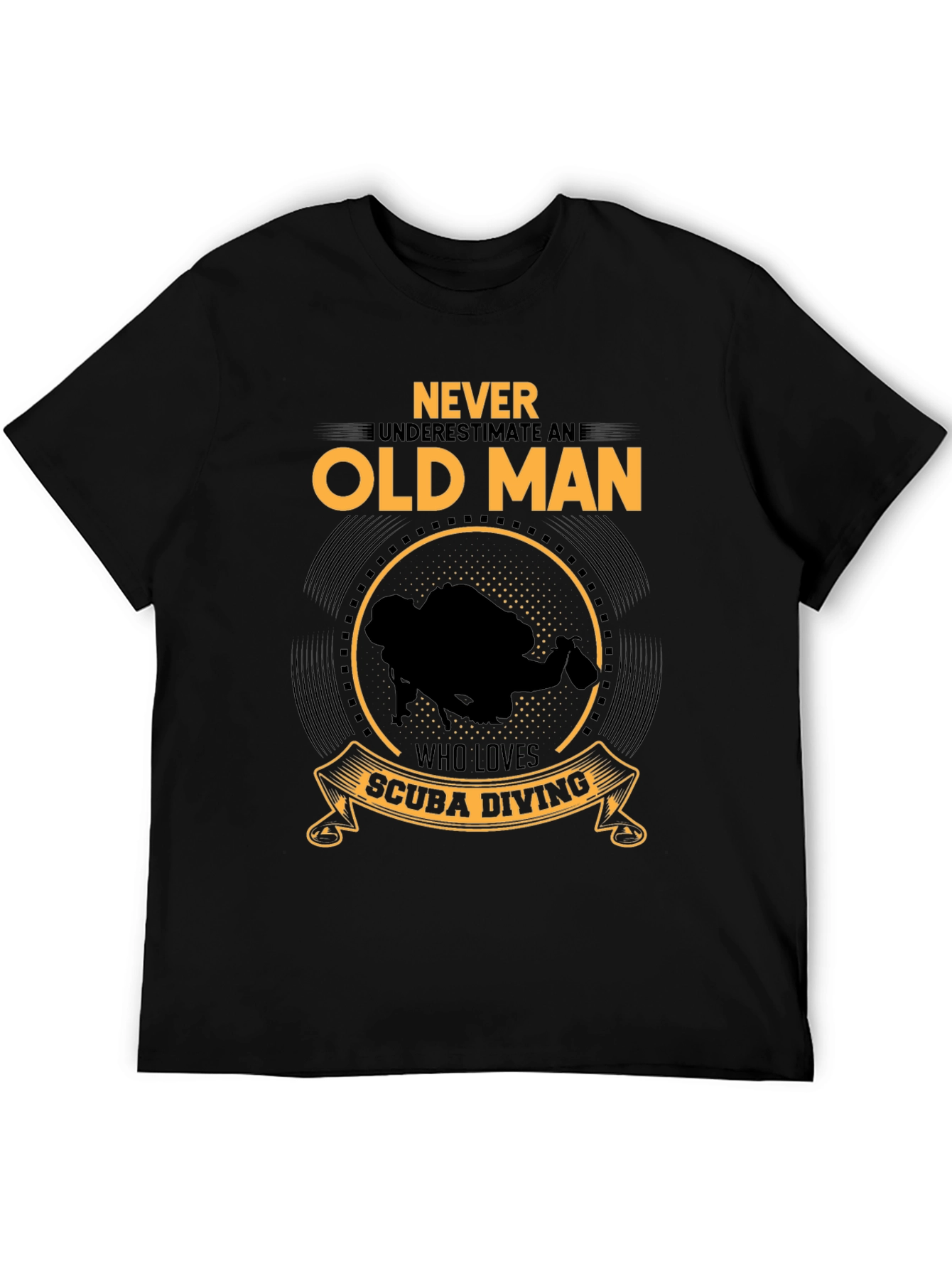 Never Underestimate Old Man Scuba Diving Black T-Shirt