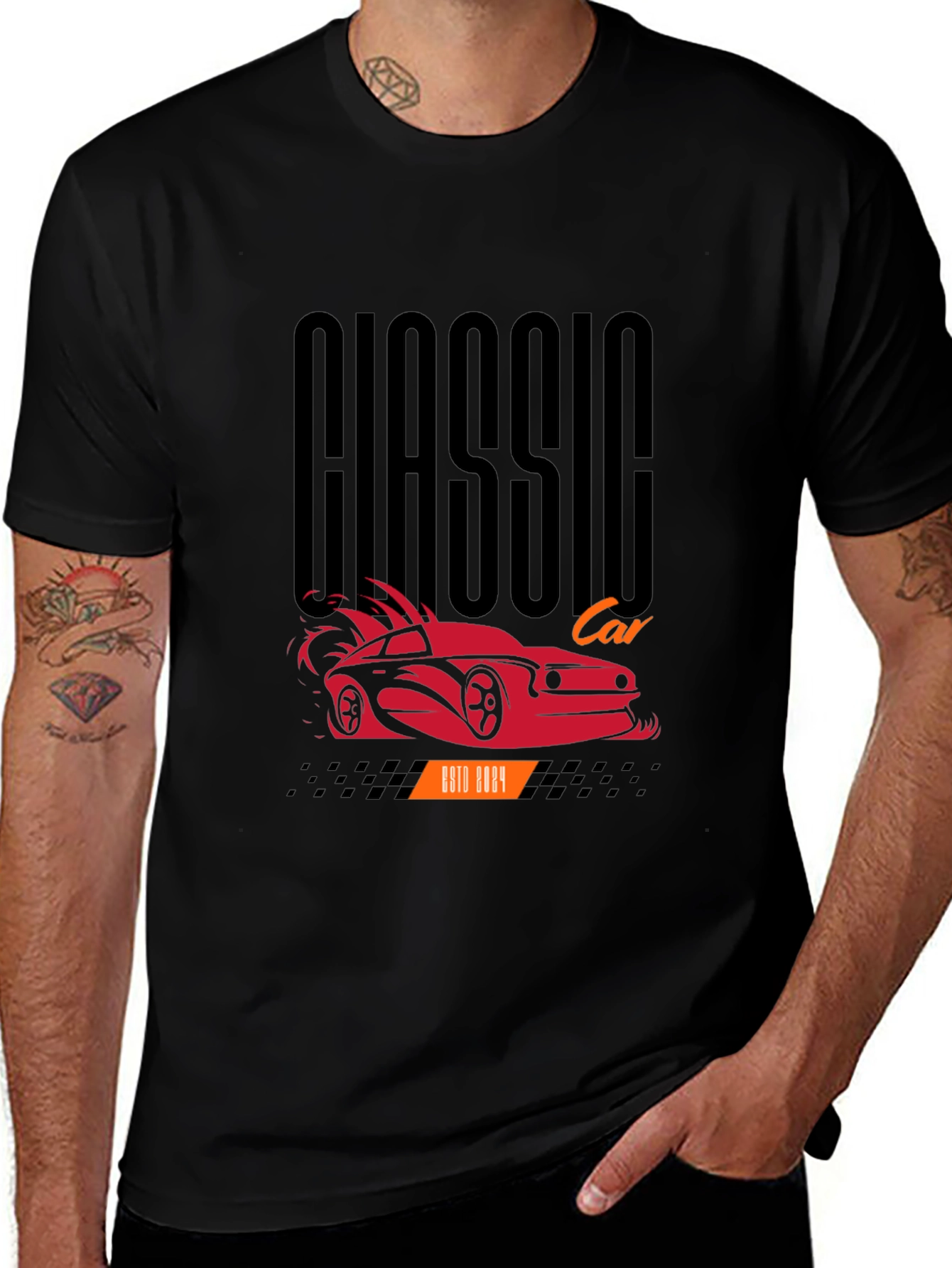 Classic Car Graphic Tee - Black Cotton