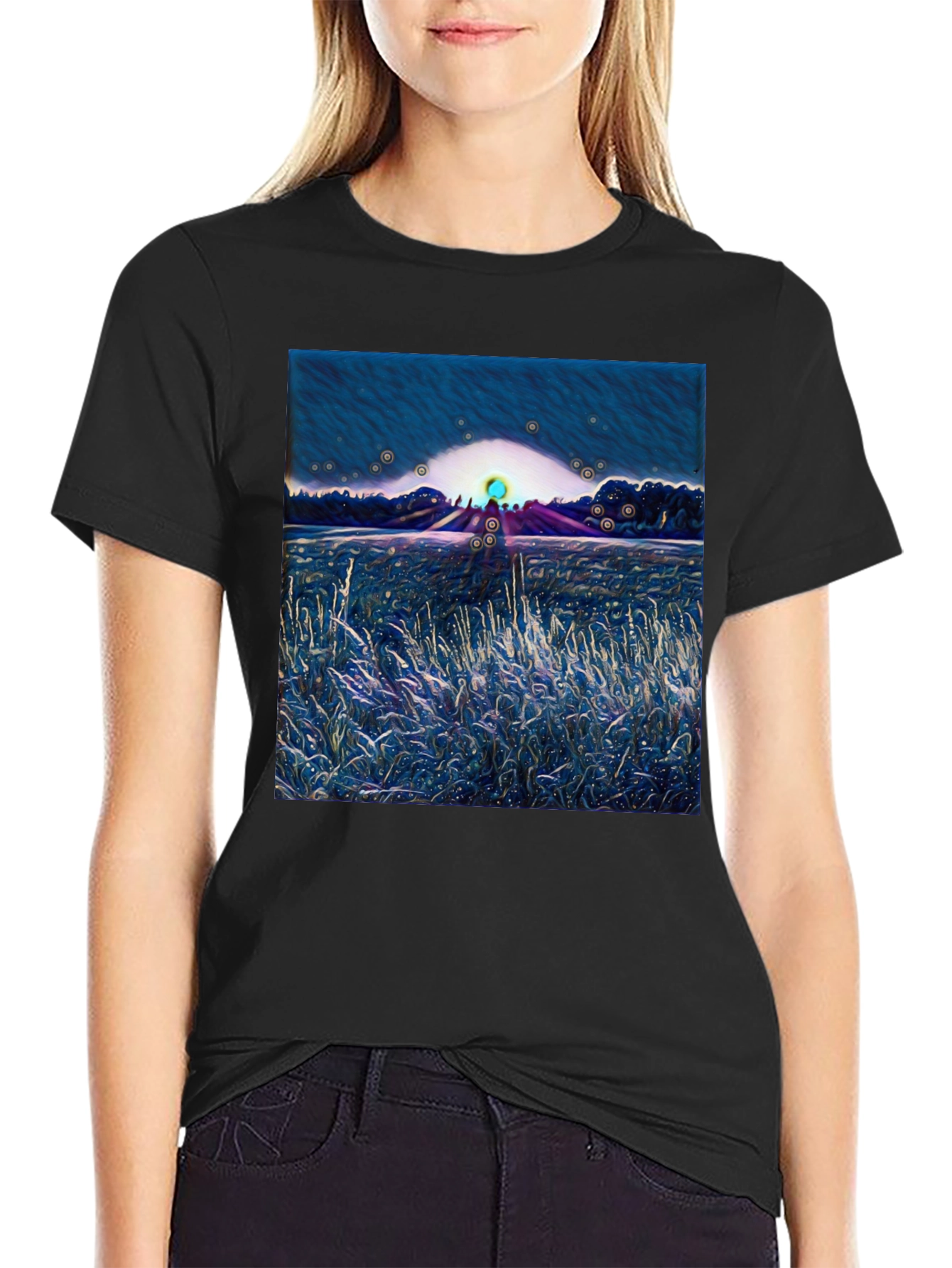 Abstract Landscape Graphic Tee - Soft Cotton Blend