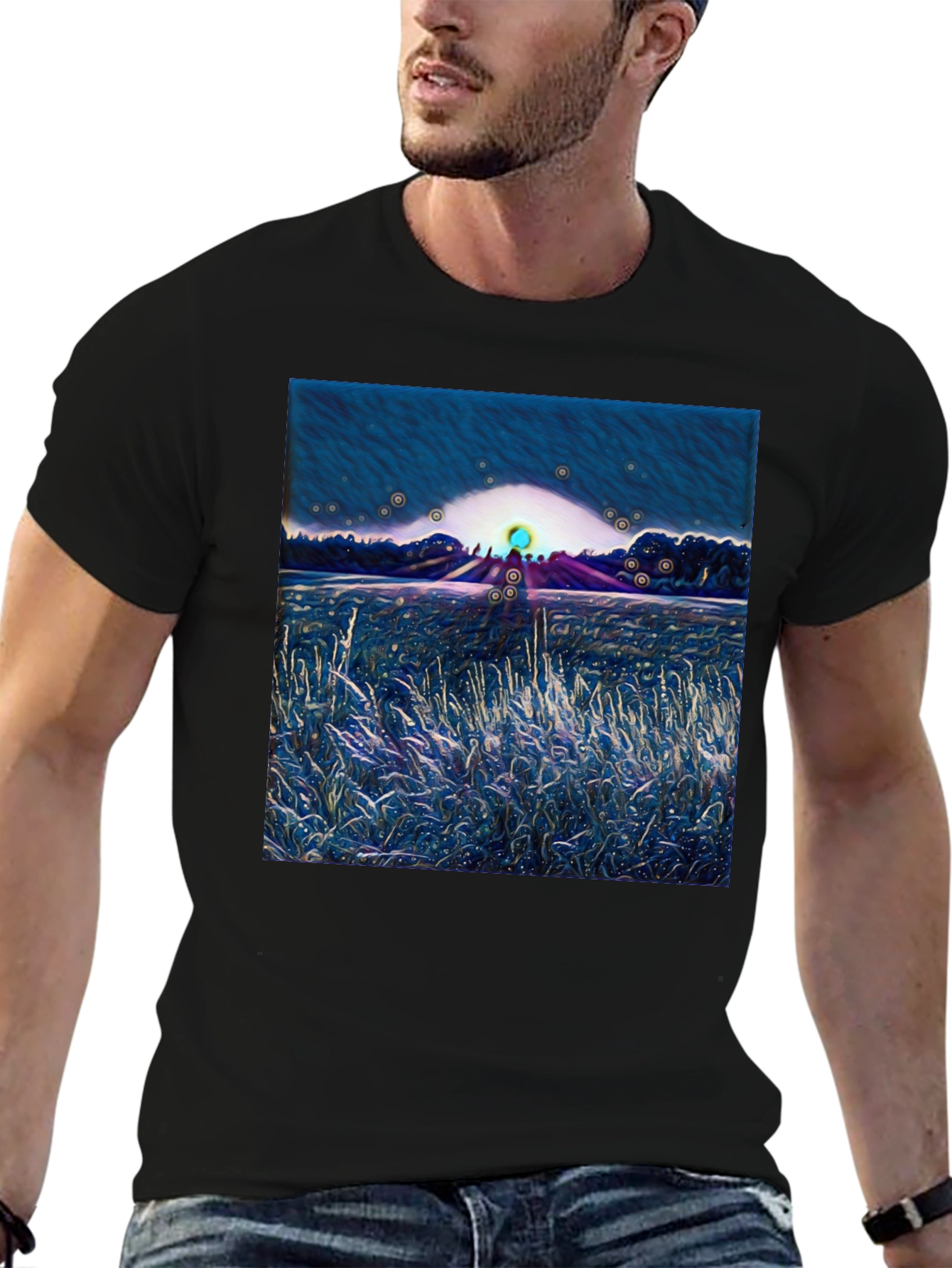 Abstract Landscape Graphic Tee - Soft Cotton Blend