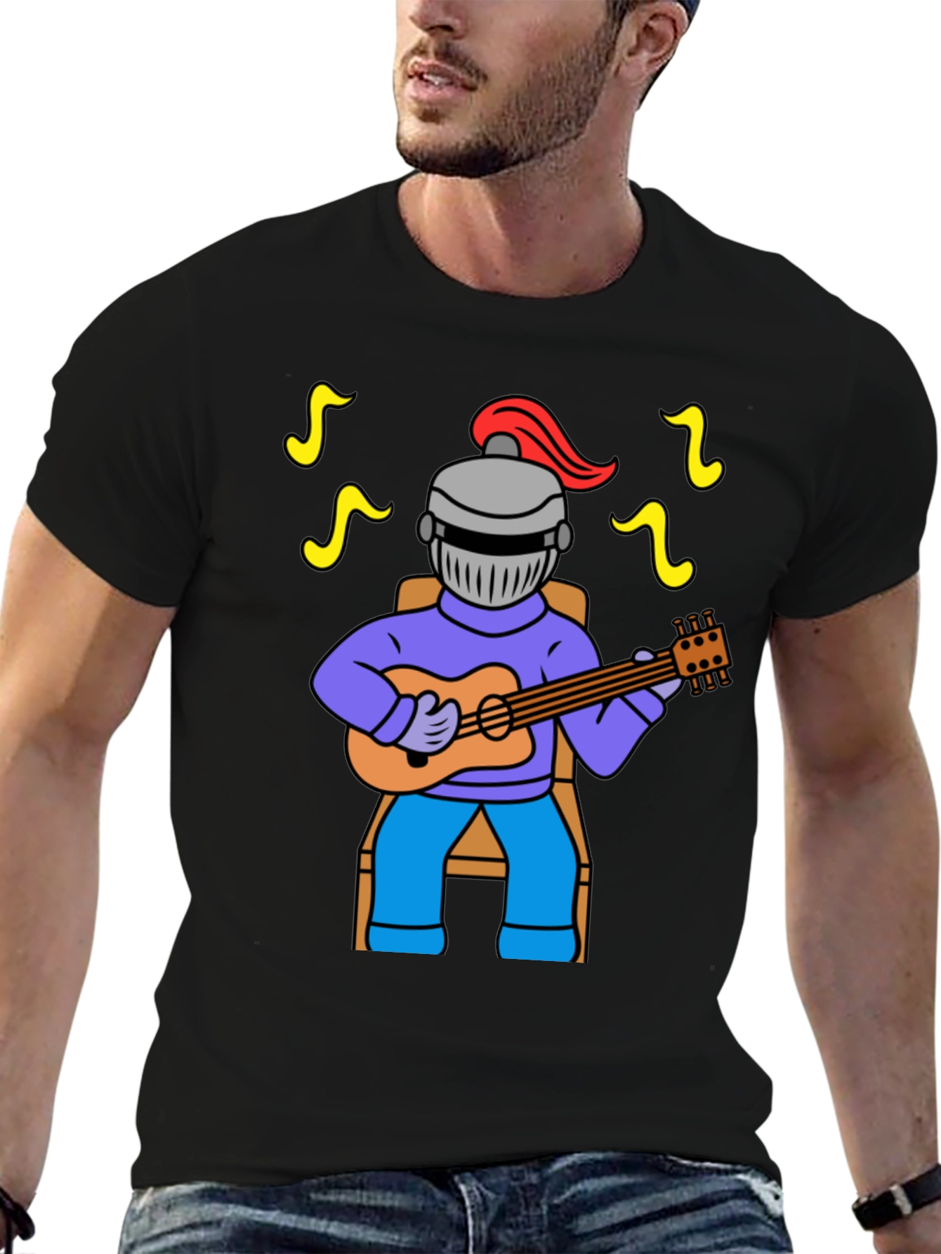 Knight Musician Graphic Tee - Black Cotton T-Shirt