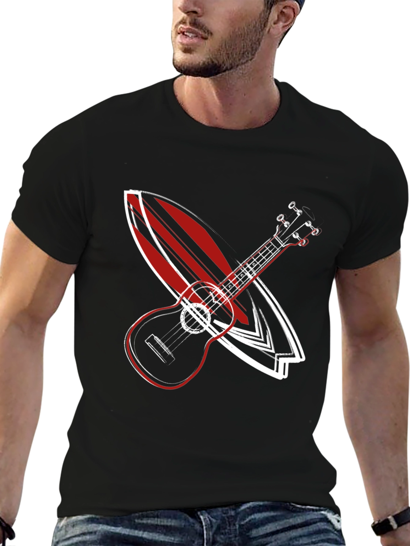 Ukulele Surfboard Graphic Tee - Cool Summer Vibe Shirt