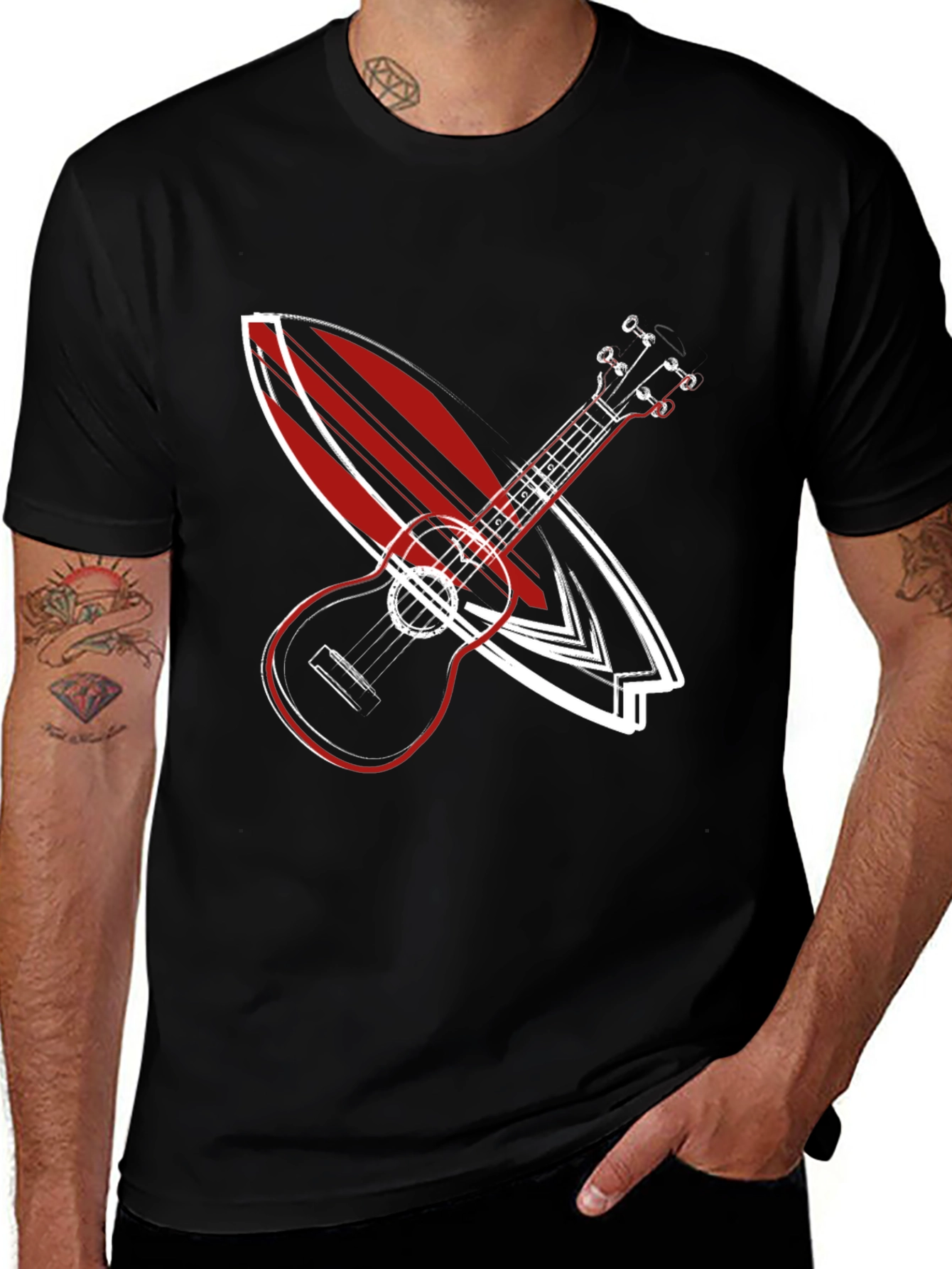 Ukulele Surfboard Graphic Tee - Cool Summer Vibe Shirt