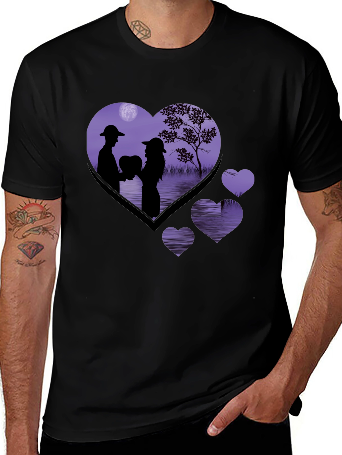 Romantic Heart Silhouette Graphic T-Shirt