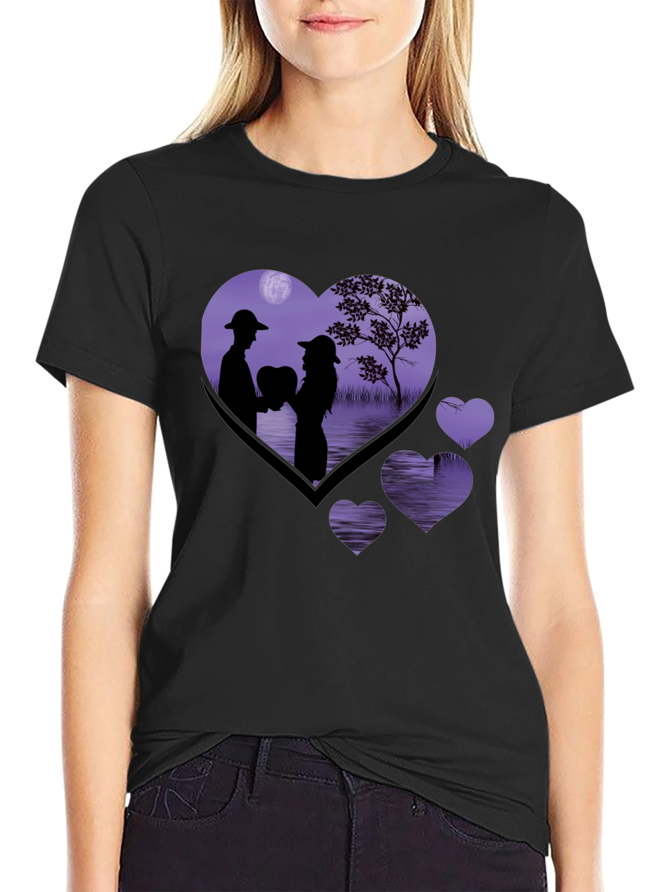 Romantic Heart Silhouette Graphic T-Shirt