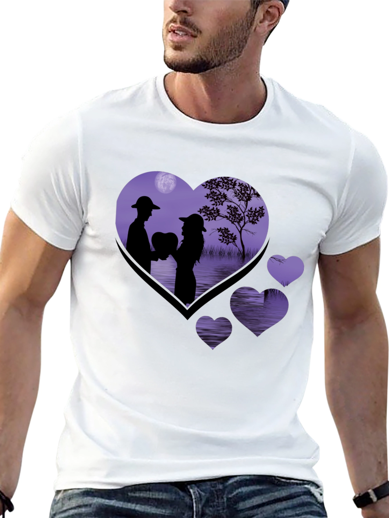 Romantic Heart Silhouette Graphic T-Shirt