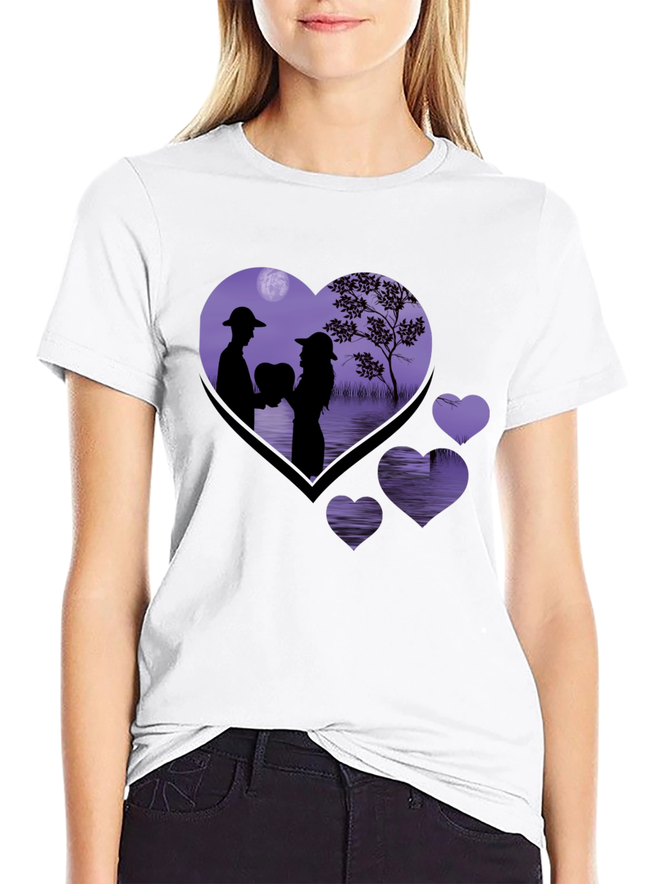 Romantic Heart Silhouette Graphic T-Shirt