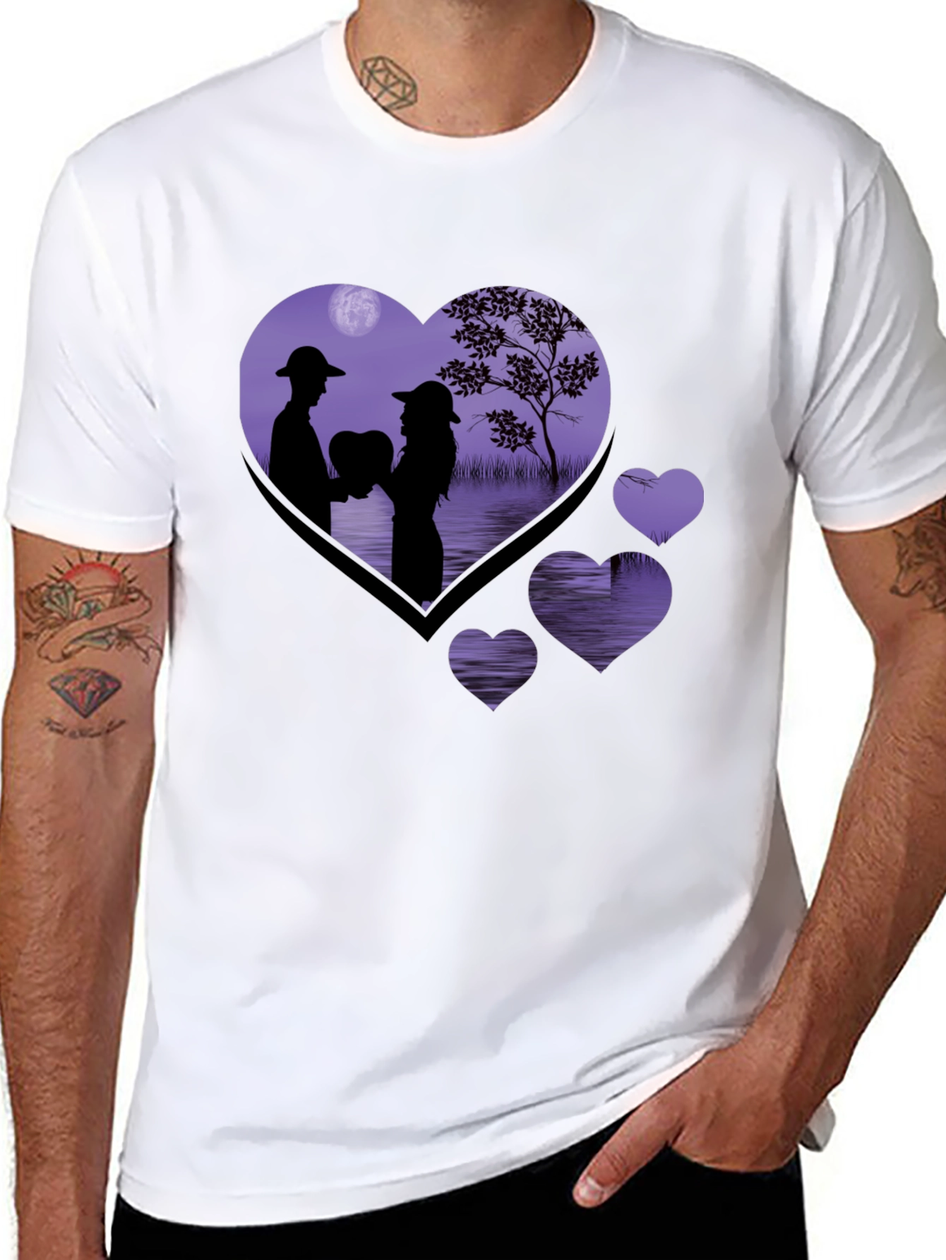 Romantic Heart Silhouette Graphic T-Shirt