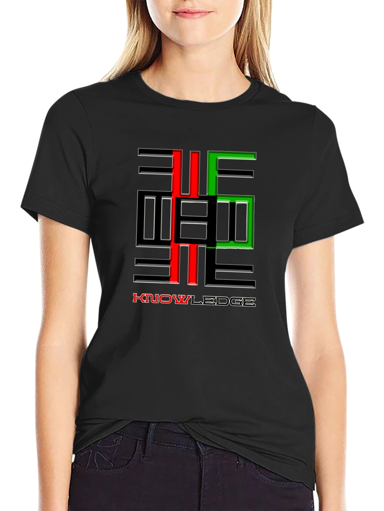Black Knowledge Graphic Print Crewneck T-Shirt