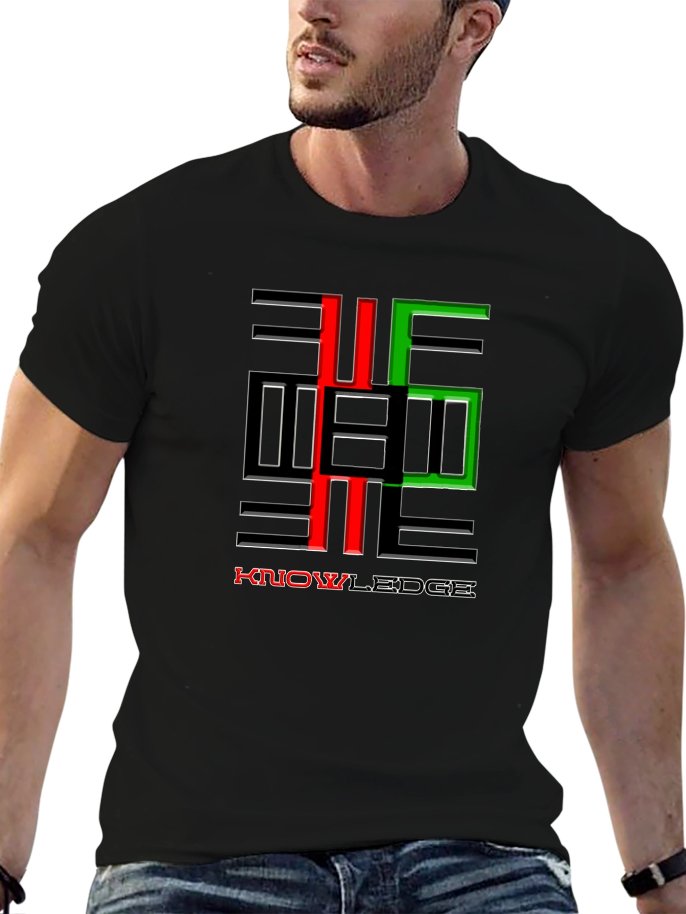 Black Knowledge Graphic Print Crewneck T-Shirt