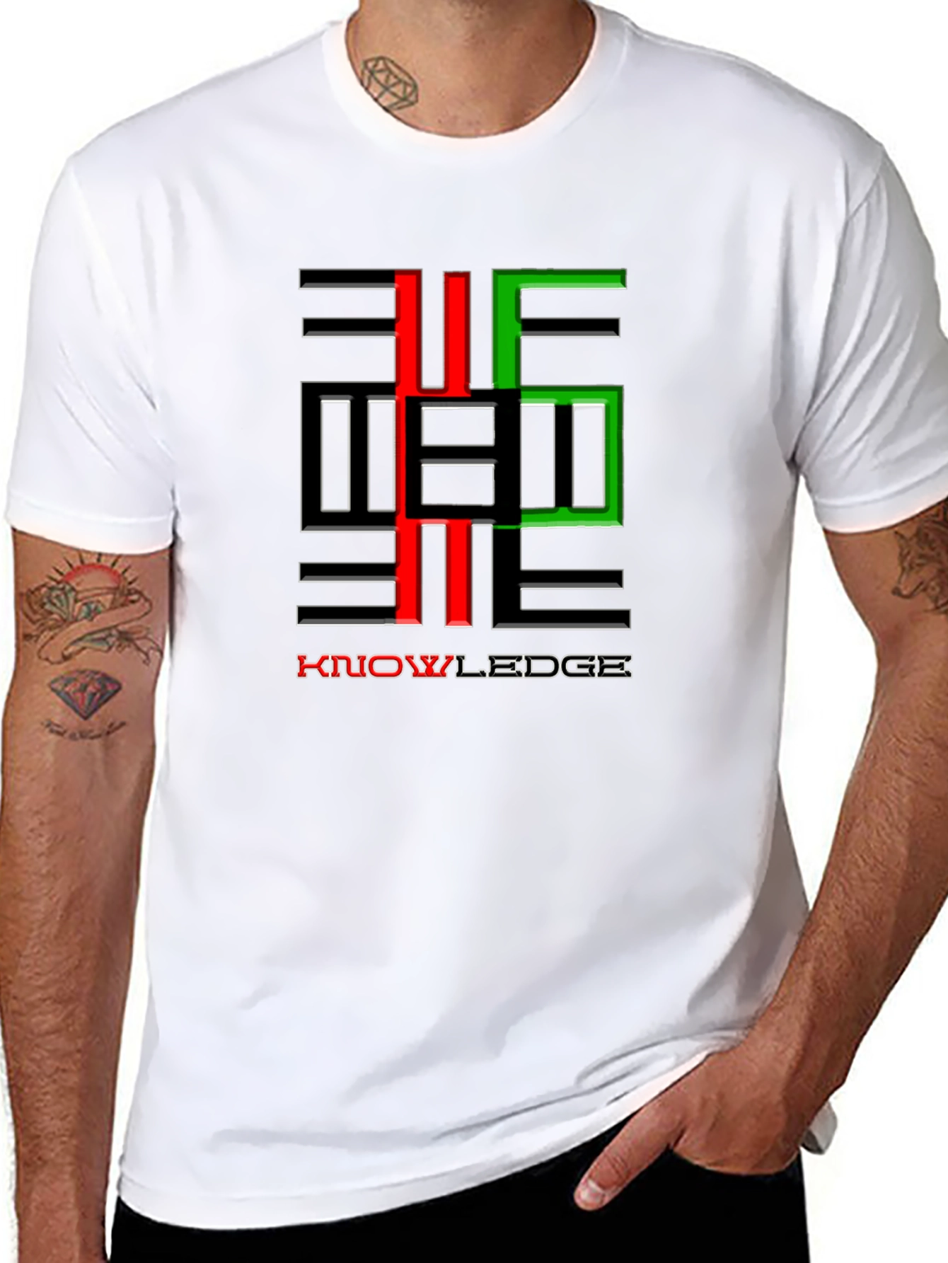 Black Knowledge Graphic Print Crewneck T-Shirt