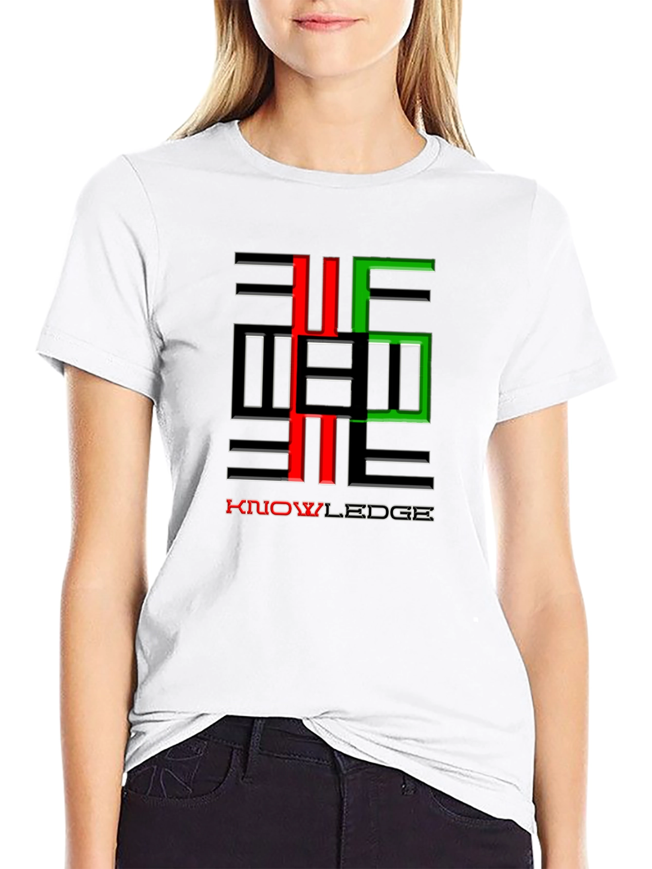 Black Knowledge Graphic Print Crewneck T-Shirt