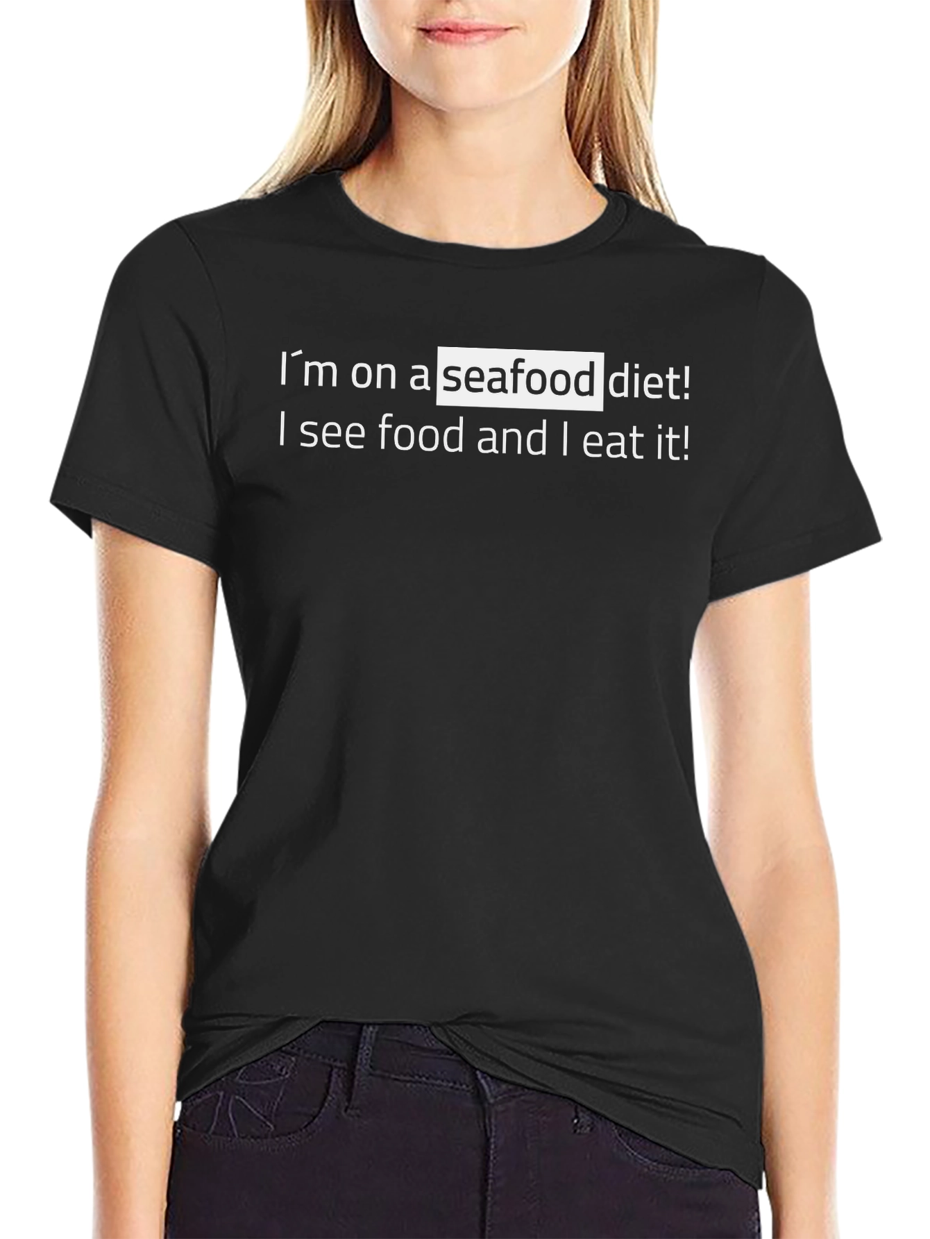 Humorous Seafood Diet Graphic Tee - Black