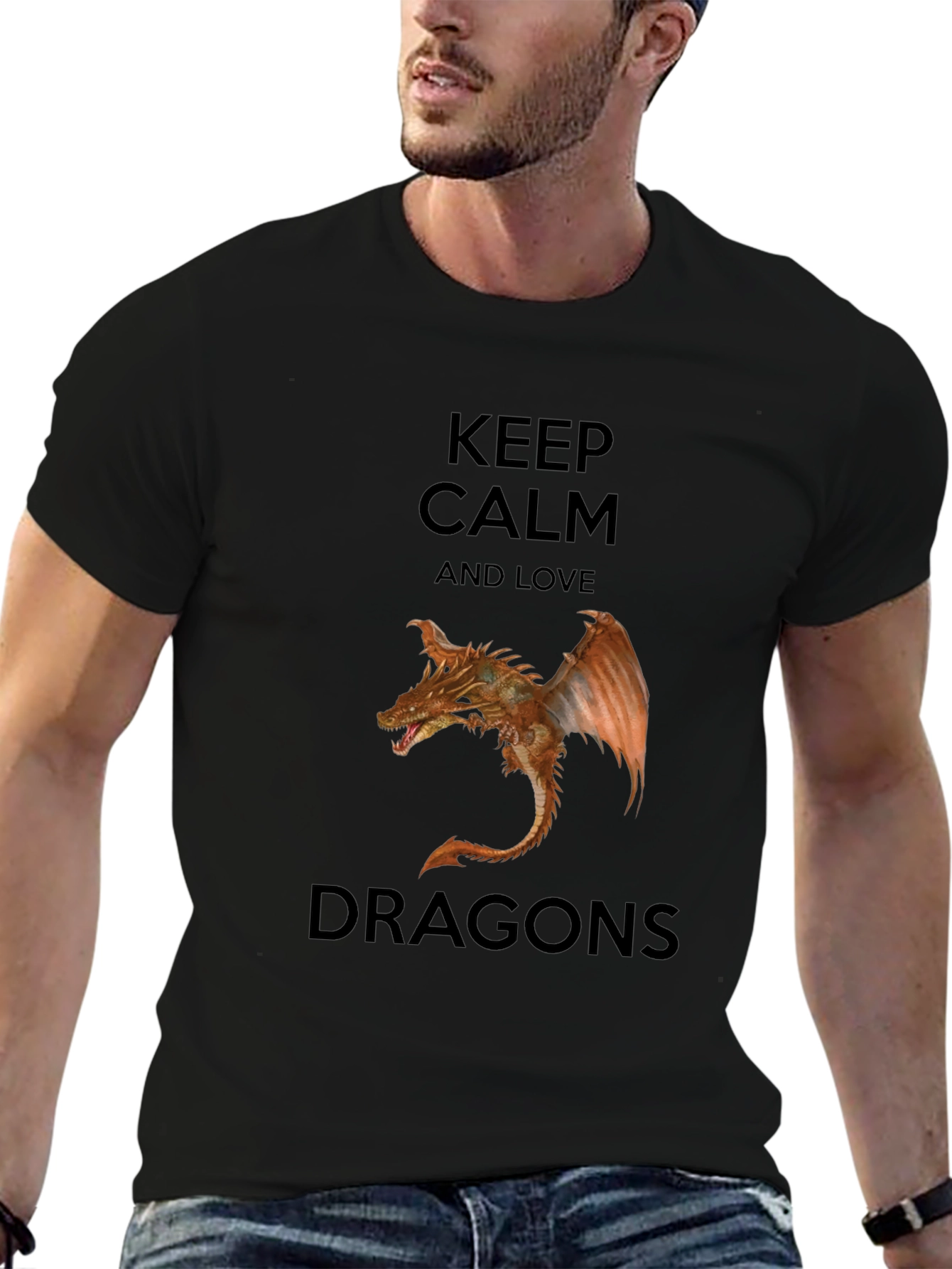Keep Calm Love Dragons Black T-Shirt
