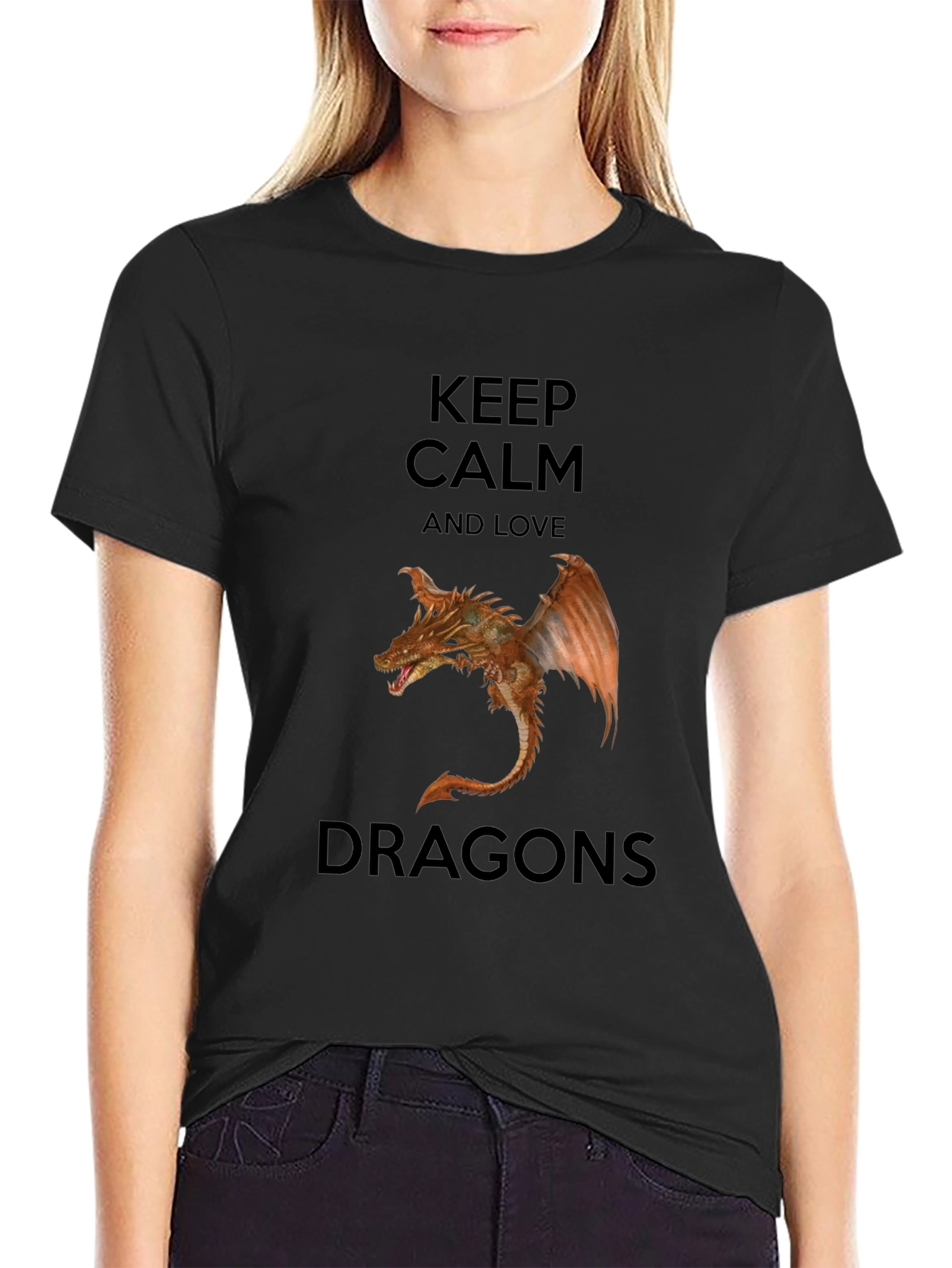 Keep Calm Love Dragons Black T-Shirt