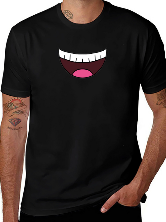 Cartoon Mouth Graphic Tee - Black Cotton Blend