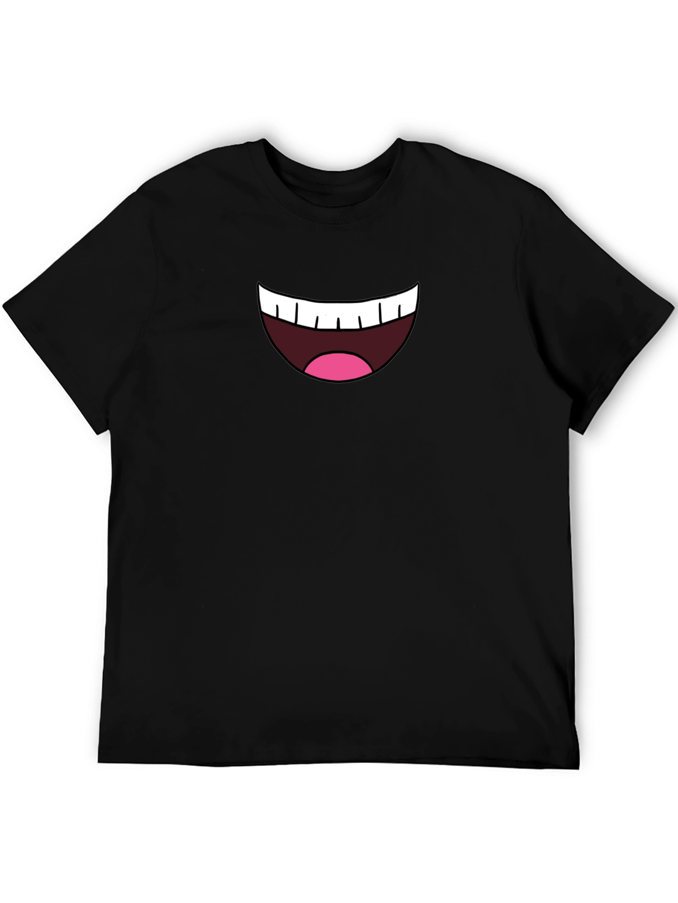 Cartoon Mouth Graphic Tee - Black Cotton Blend