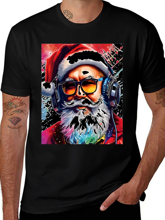 Santa with Headphones Graphic T-Shirt