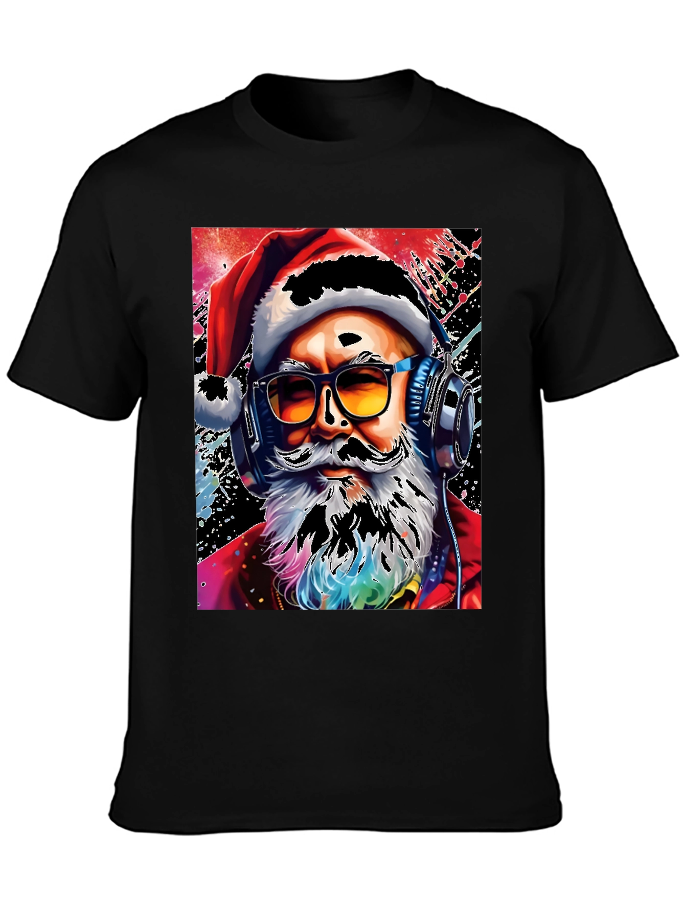 Santa with Headphones Graphic T-Shirt