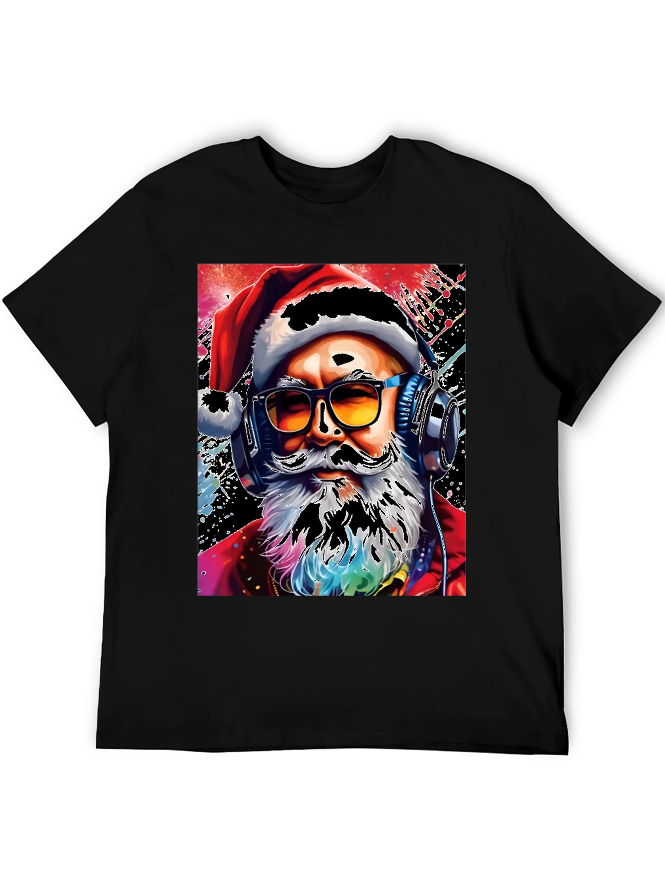 Santa with Headphones Graphic T-Shirt