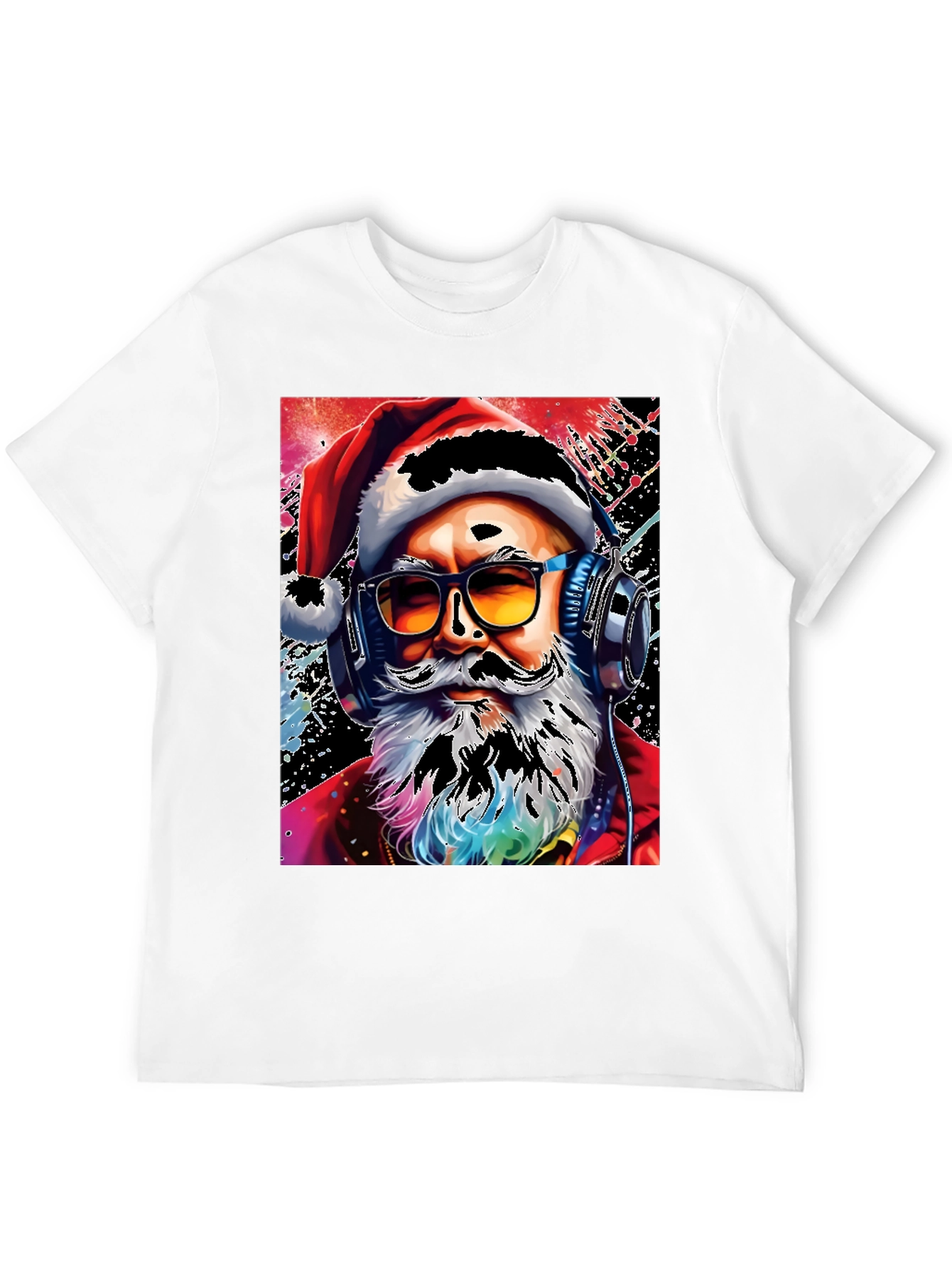 Santa with Headphones Graphic T-Shirt