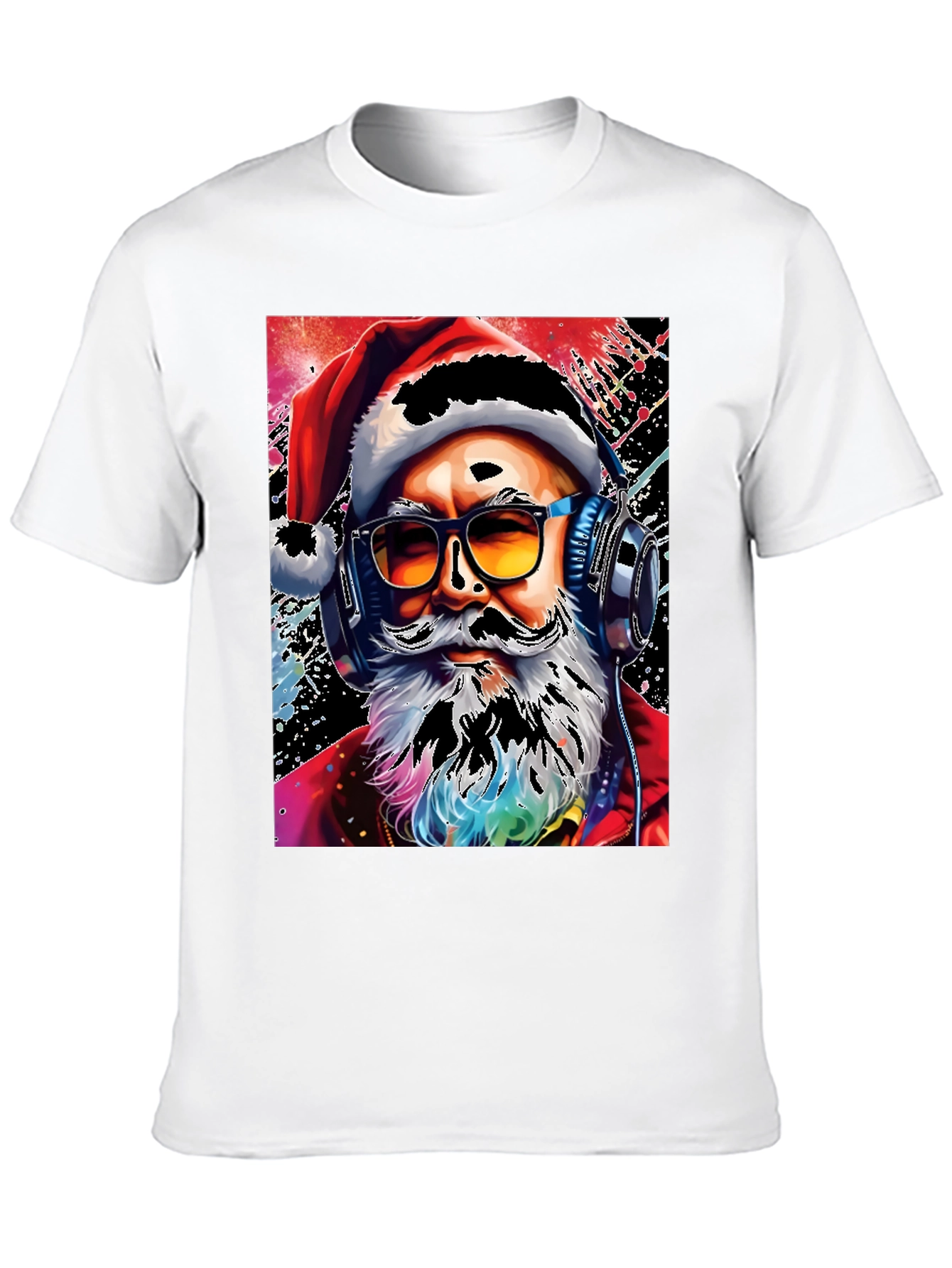 Santa with Headphones Graphic T-Shirt