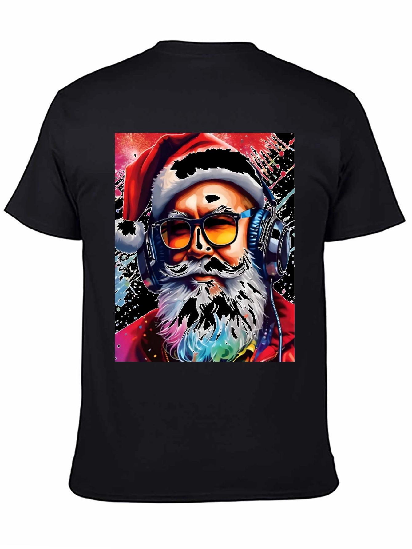 Santa with Headphones Graphic T-Shirt