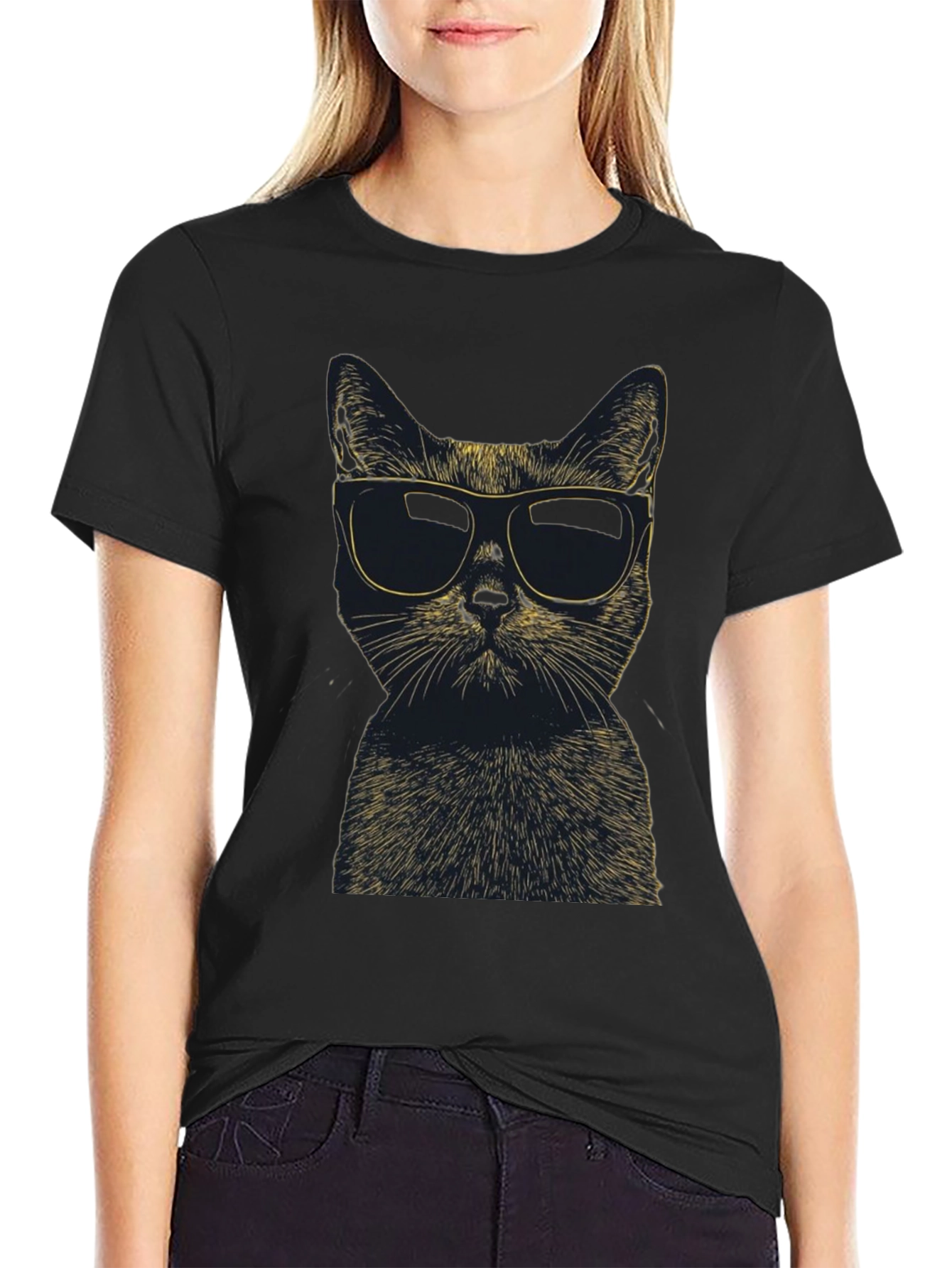 Cool Cat Sunglasses Graphic Tee - Black