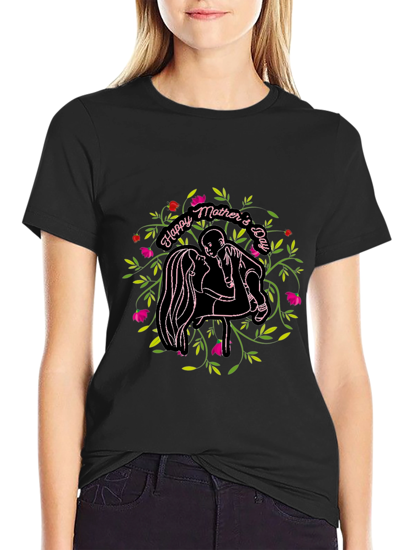 Happy Mothers Day Graphic Black T-Shirt