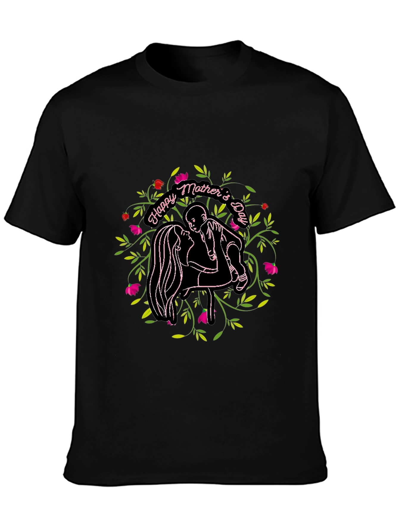 Happy Mothers Day Graphic Black T-Shirt