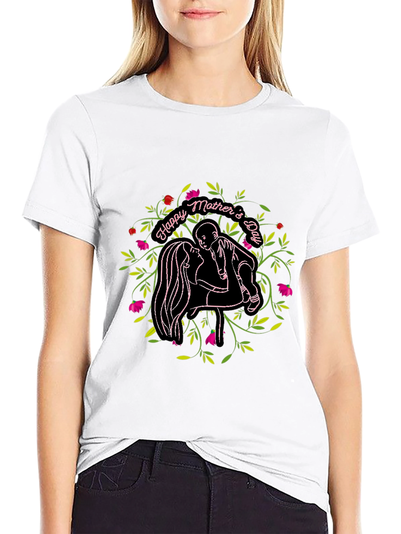 Happy Mothers Day Graphic Black T-Shirt