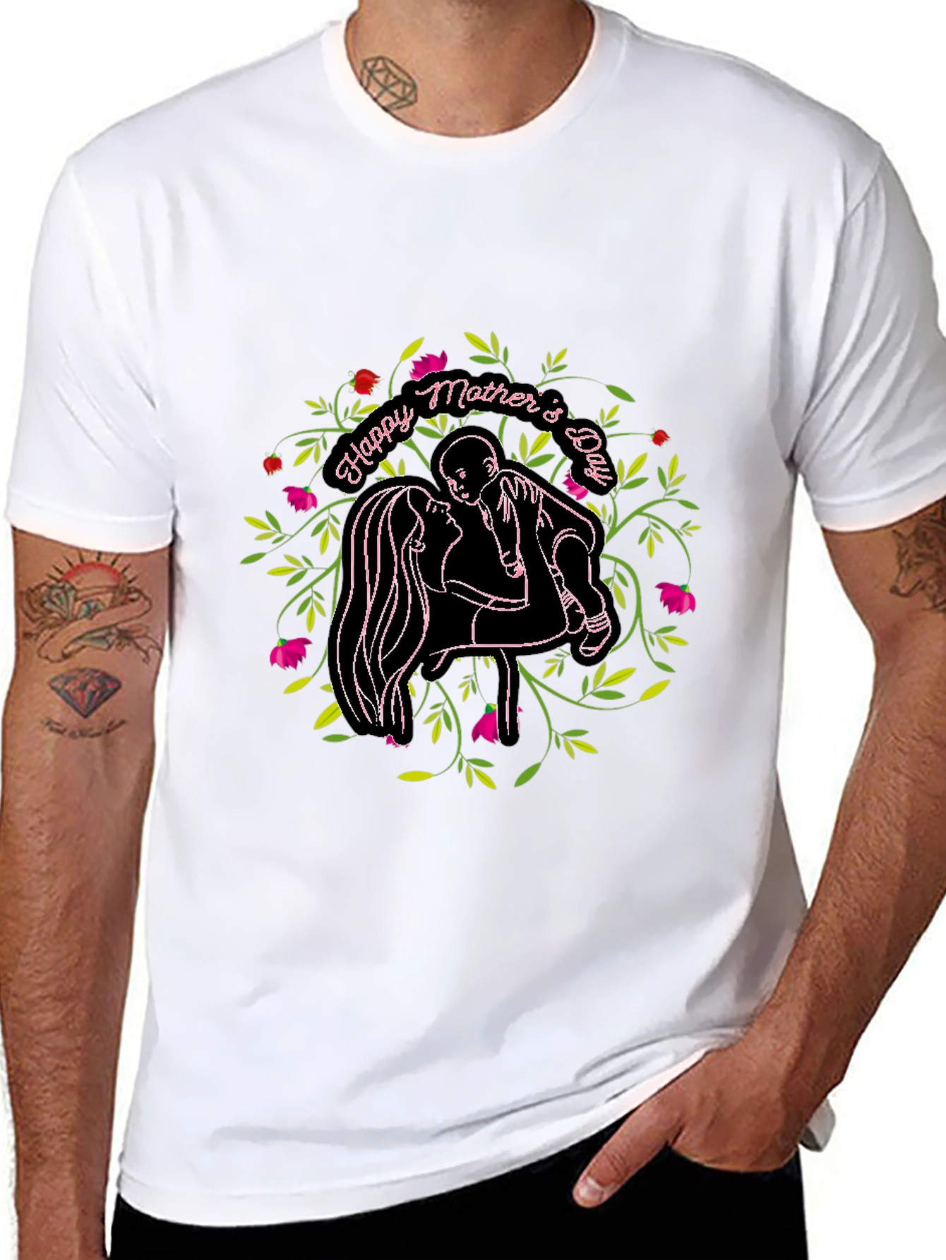 Happy Mothers Day Graphic Black T-Shirt