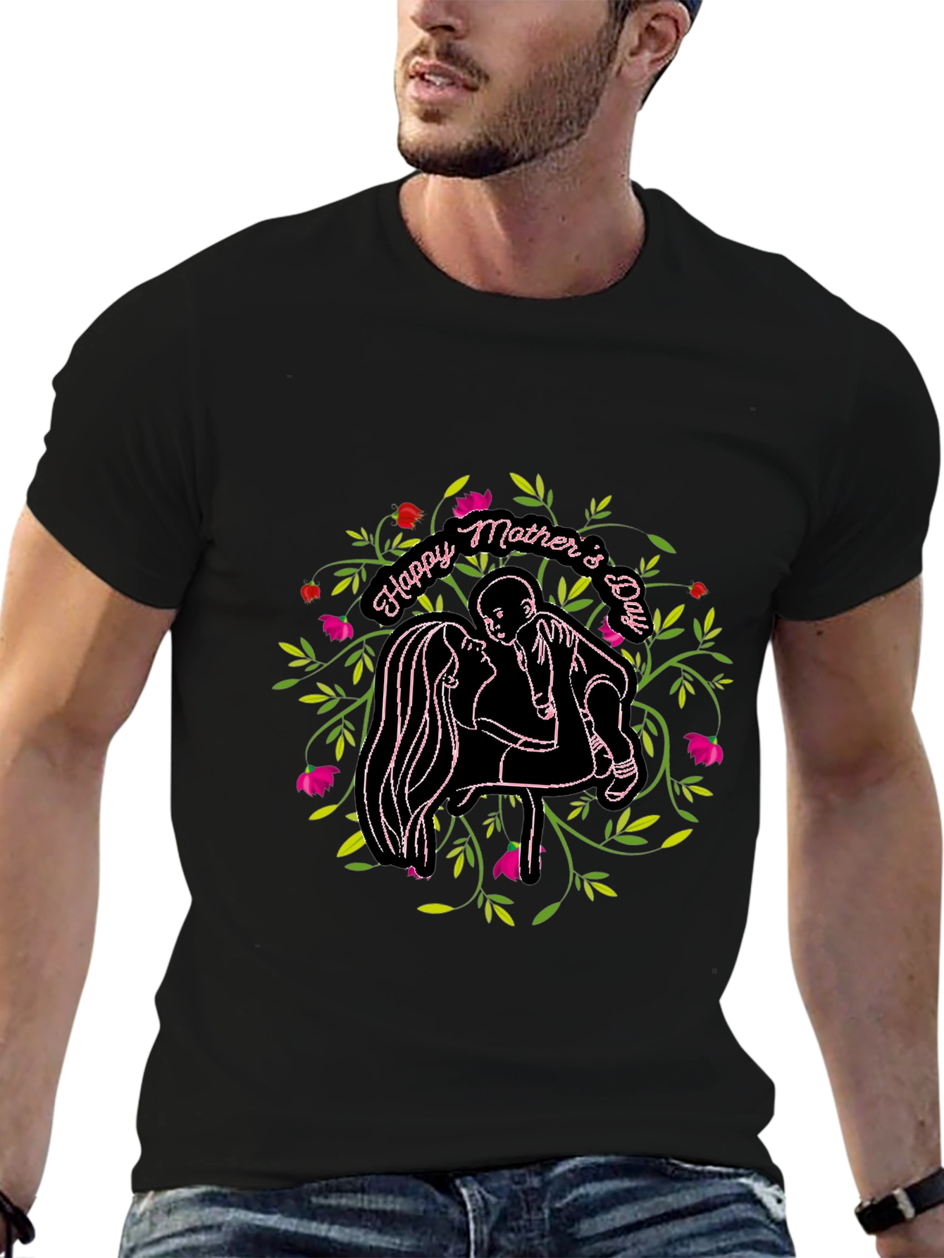 Happy Mothers Day Graphic Black T-Shirt