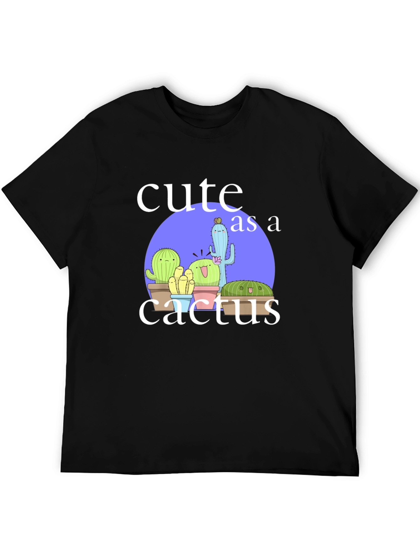 Cute Cactus Graphic Tee - Black Cotton T-Shirt