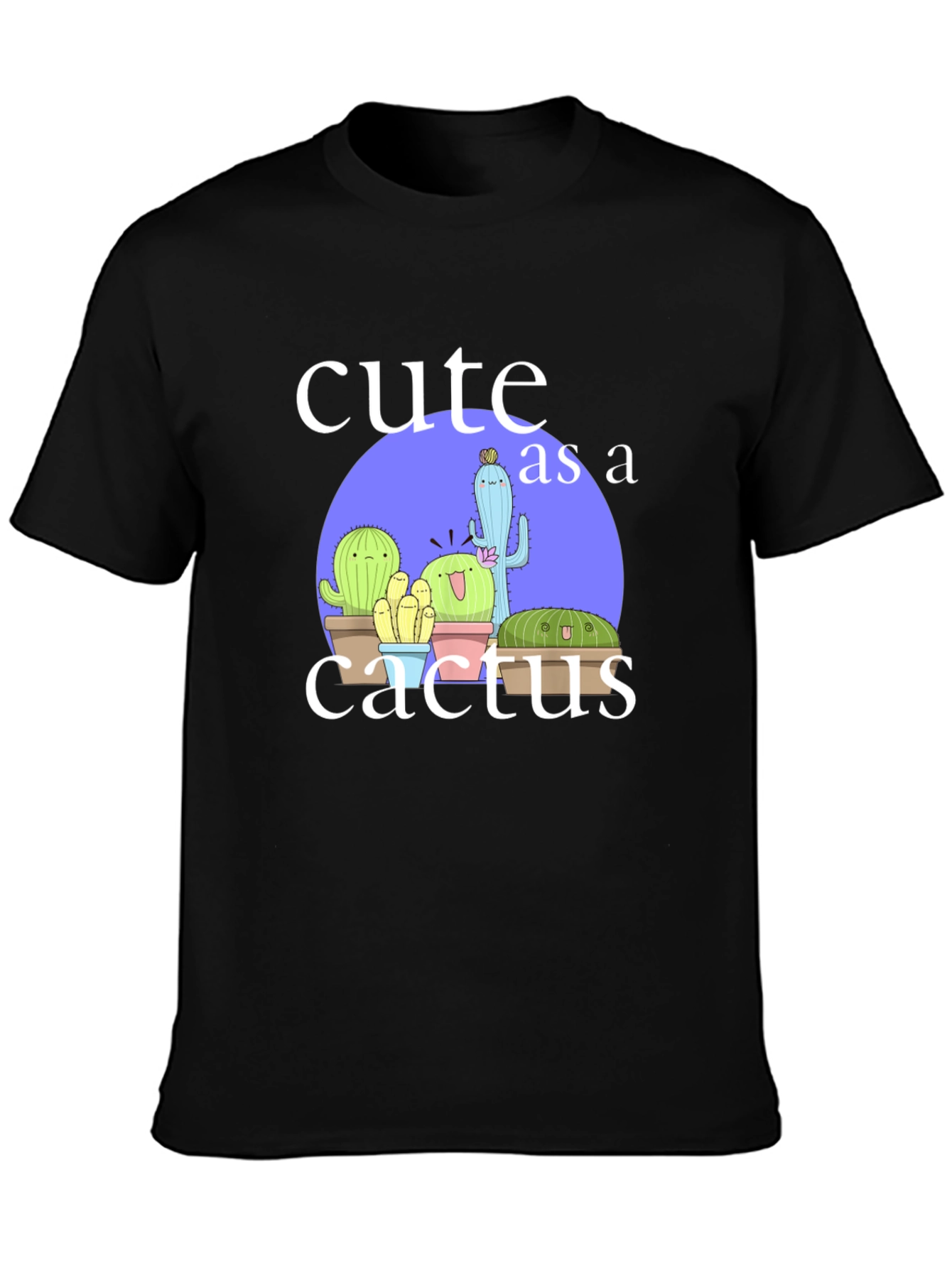Cute Cactus Graphic Tee - Black Cotton T-Shirt