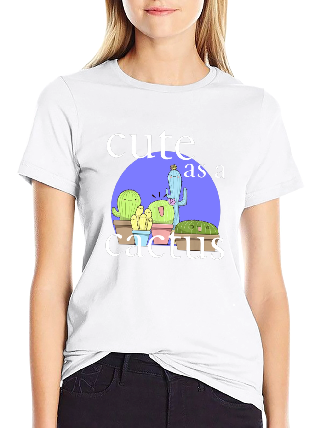 Cute Cactus Graphic Tee - Black Cotton T-Shirt