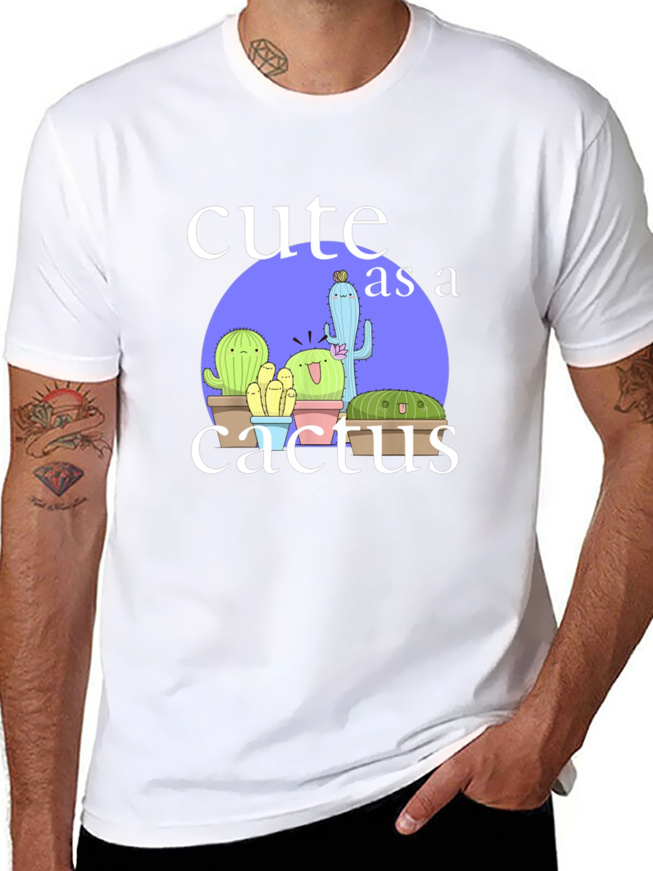 Cute Cactus Graphic Tee - Black Cotton T-Shirt