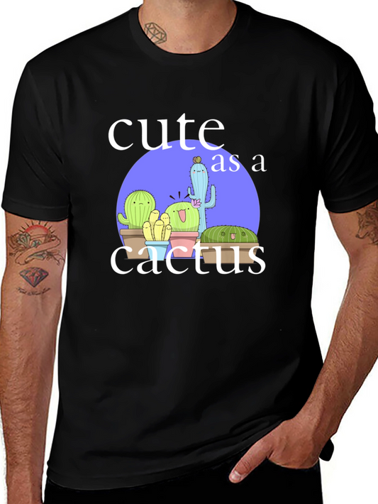 Cute Cactus Graphic Tee - Black Cotton T-Shirt