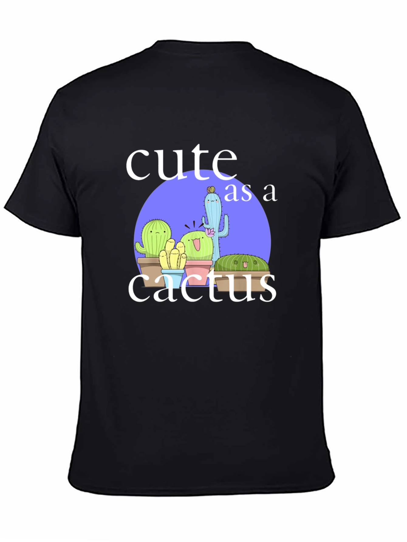 Cute Cactus Graphic Tee - Black Cotton T-Shirt