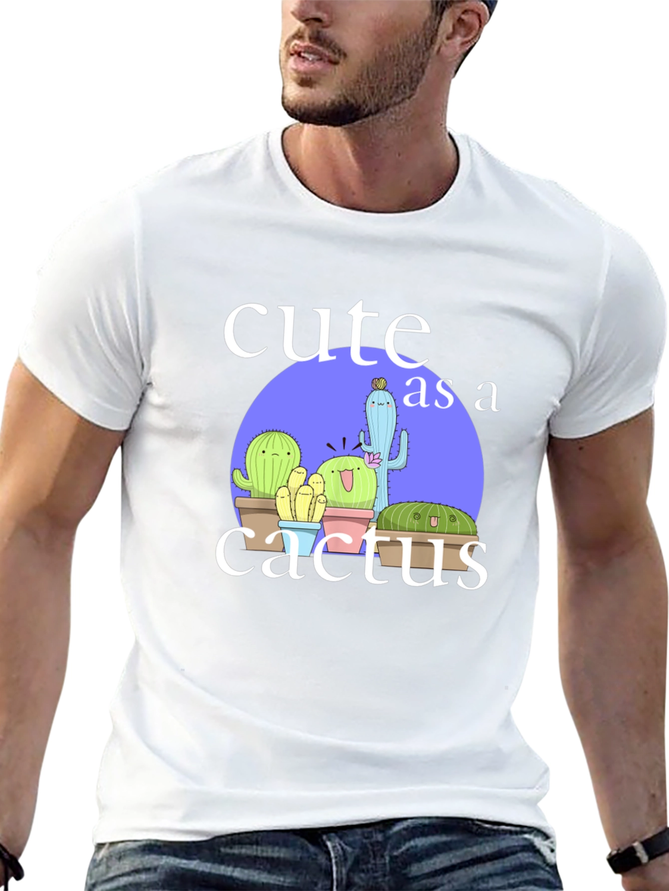 Cute Cactus Graphic Tee - Black Cotton T-Shirt