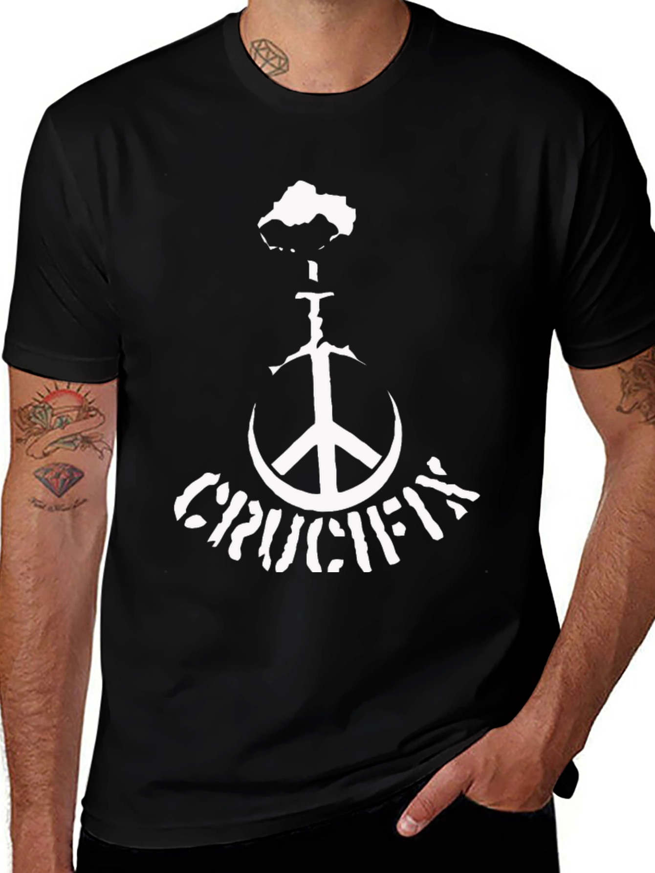 Crucifix Peace Sign Black T-Shirt