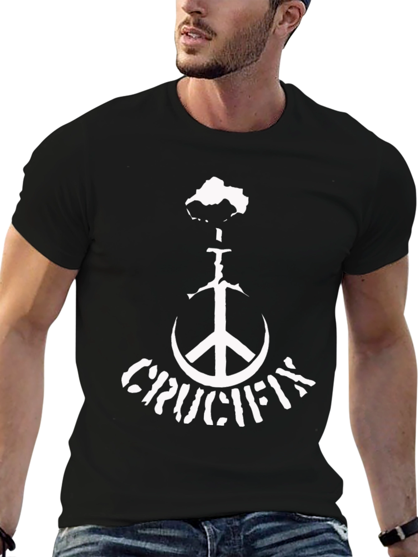 Crucifix Peace Sign Black T-Shirt